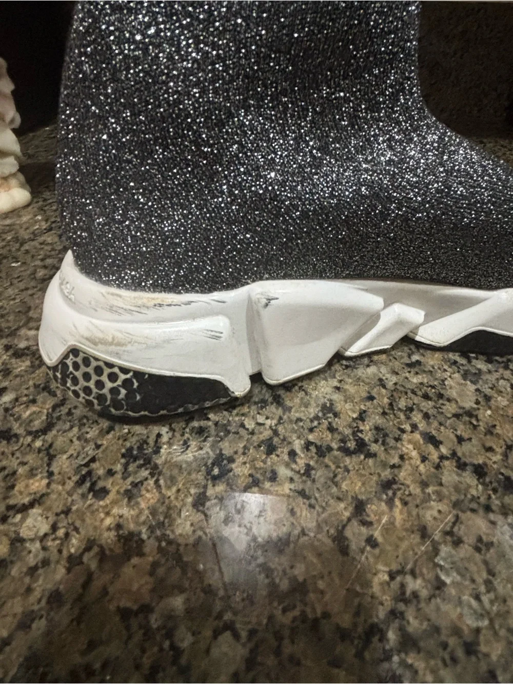 Balenciaga Women’s Black Glitter Sock Sneakers with White Sole - Picture 6 of 13